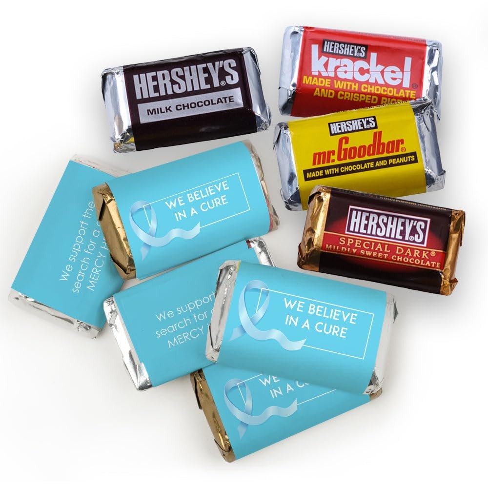 75ct Blue Ribbon Prostate Cancer Awareness Promotional Products Personalized Wrapped Miniatures Chocolate Bars, Candy Included (75Pcs)