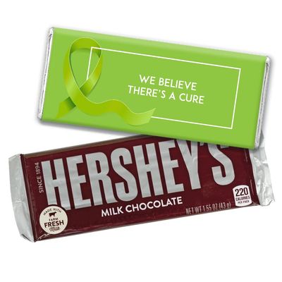 12ct Lime Green Ribbon Lymphoma Cancer Awareness Promotional Items Personalized Wrapped Chocolate Bars, Candy Included, Fundraiser Swag (12Pcs)