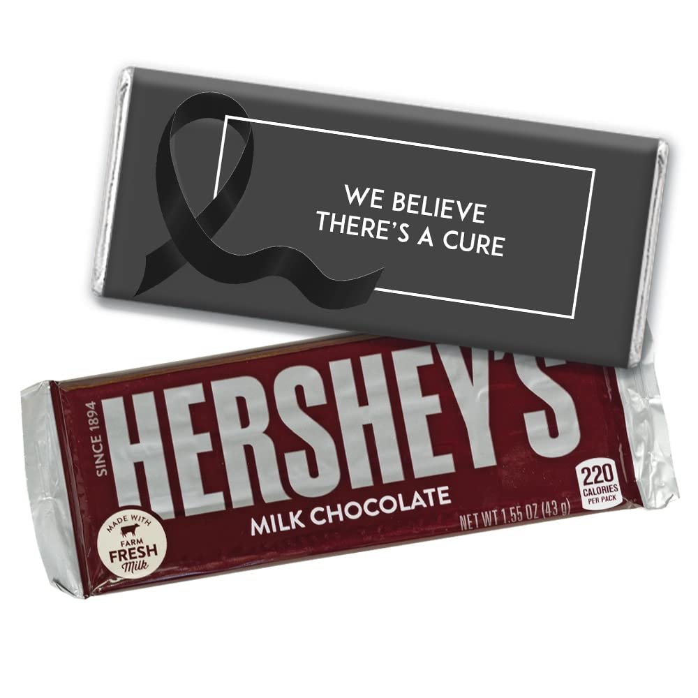 12ct Black Ribbon Melanoma Cancer Awareness Promotional Items Personalized Wrapped Chocolate Bars, Candy Included, Fundraiser Swag (12Pcs)