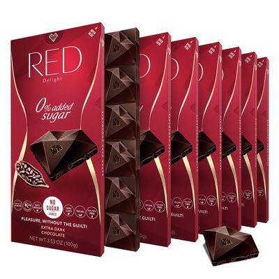 Red Delight Extra Dark Chocolate Bars - 3.53 oz Pack of 8 - Keto-Friendly Vegan Treat - European-Made Smooth Low-Carb Indulgence - Kosher Gluten-Free No Added Sugar Guilt-Free Snack