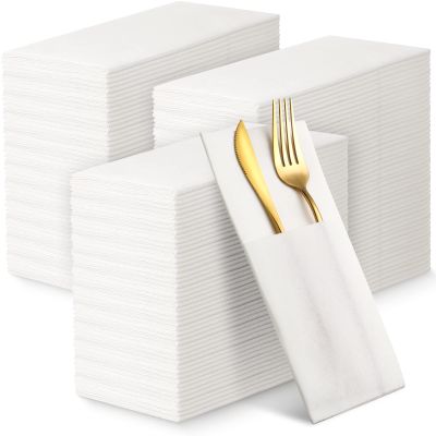 150 Pack Disposable Dinner Pocket Linen Napkins Bulk with Built-in Flatware Pocket Prefolded Napkins for Silverware Wedding Dinner Party Restaurant Events 15. 75 x 15. 75 Inches