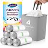 4 Gallon 140 Counts Strong Drawstring Trash Bags Garbage Bags by Teivio, Bathroom Trash Can Bin Liners, Small Plastic Bags for home office kitchen, White view 1