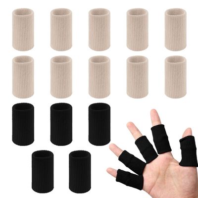 20 PCS Finger Sleeves Protectors, Sport Finger Splints Thumb Brace Support Finger Brace Elastic Thumb Sleeves for Relieving Pain Arthritis Trigger Finger(Black, light skin tone)