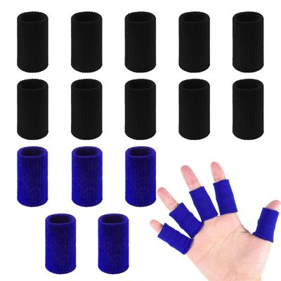 20 PCS Finger Sleeves Protectors, Sport Finger Sleeves Thumb Brace Support Finger Brace Elastic Thumb Sleeves for Relieving Pain Arthritis Trigger Finger (Black, royal blue)