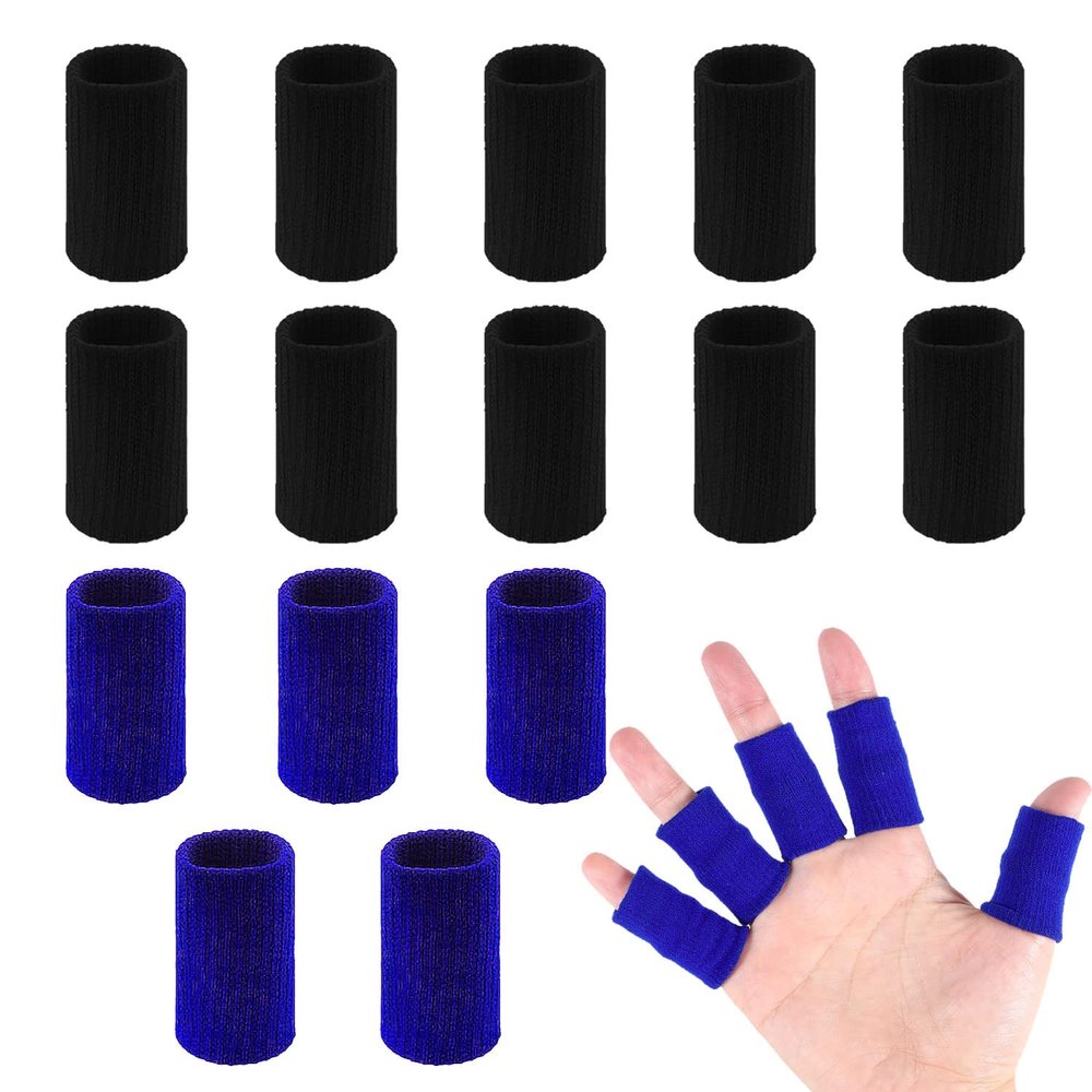 20 PCS Finger Sleeves Protectors, Sport Finger Sleeves Thumb Brace Support Finger Brace Elastic Thumb Sleeves for Relieving Pain Arthritis Trigger Finger (Black, royal blue)