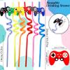 24 Pack Video Game Party Favors Game Controller Drinking Straws,Video Game Straws Reusable Plastic Straws,Boys Gamer Birthday Party Supplies Gifts for Kids,Game On Party Supplies view 2