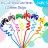 24 Pack Video Game Party Favors Game Controller Drinking Straws,Video Game Straws Reusable Plastic Straws,Boys Gamer Birthday Party Supplies Gifts for Kids,Game On Party Supplies view 3