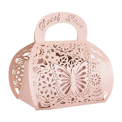 25PCS Pink Laser Cut Favor Boxes, Small Butterfly Wedding Boxes with Handle, Party Favor Boxes Small Gift Boxes Candy Boxes for Birthday Parties, Baby Shower, Bridal Showers, Anniversary (3.5"x2"x3")