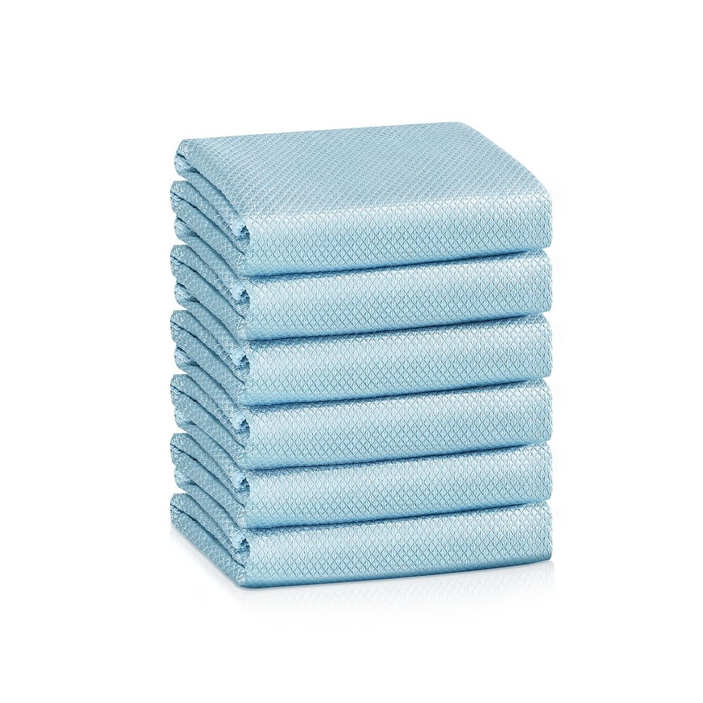 Streak Free Miracle Cleaning Cloths Easy Clean Nanoscale,Fish Scale Microfiber Window Mirror Glass Car Stainless Steel Cleaning,Lint Free Dish cloth Wine Glass Polishing Towel,Reusable,Pack 6,Blue