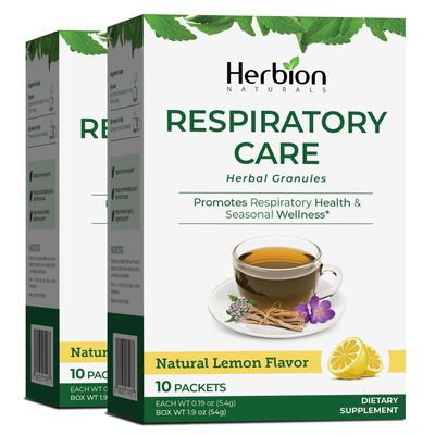 HERBION Naturals Respiratory Care Herbal Granules, Natural Lemon Flavor, Soothing Hot Drink, Promotes Respiratory Health & Seasonal Wellness, 20 Count (Pack of 2)