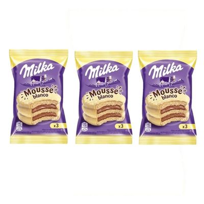 Alfajor filled with mousse covered with white chocolate triple 55g (Alfajor MK triple mousse white (x3))