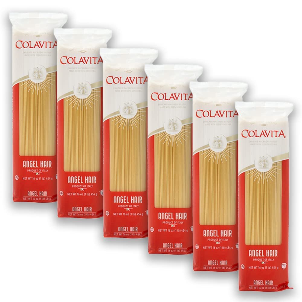 Colavita Capellini Pasta  Pack of 6 (1lb Bags)  Authentic Italian Angel Hair Pasta Made with 100% Durum Wheat Semolina  Perfect for Light Sauces, Soups, and Gourmet Dishes