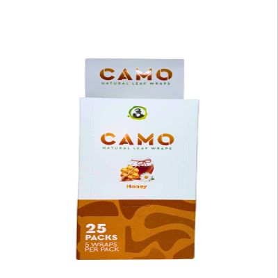 Afghan Natural Leaf Wraps Camo Sealed Box - 125 (25 x 5) Leaf Wraps per Box - (Honey) with an Official Camo Cones Sticker
