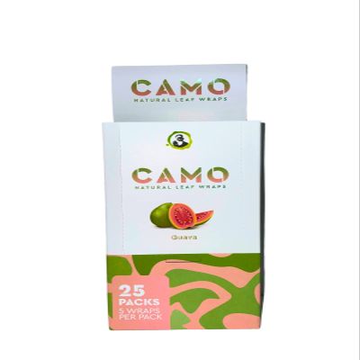 Afghan Natural Leaf Wraps Camo Various Flavors - 125 (25 x 5) Leaf Wraps per Box - (Guava) with an Official Camo Cones Sticker