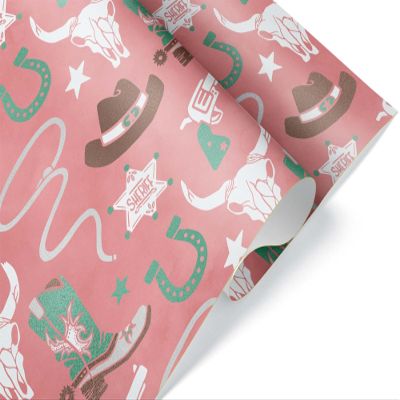 Cute Cowgirl Birthday Wrapping Paper Premium Western Gift Wrap Party Decoration Decor (20 inch x 30 sheet), Pink