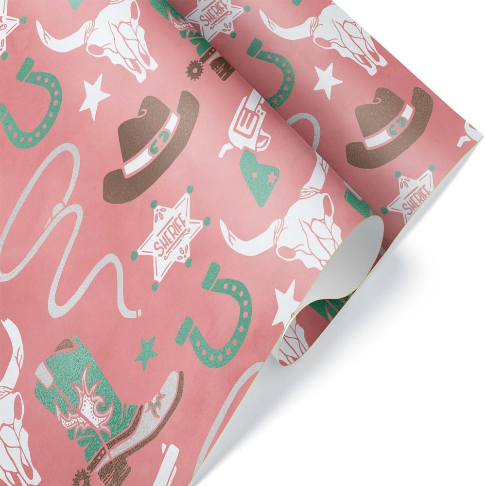 Cute Cowgirl Birthday Wrapping Paper Premium Western Gift Wrap Party Decoration Decor (20 inch x 30 sheet), Pink