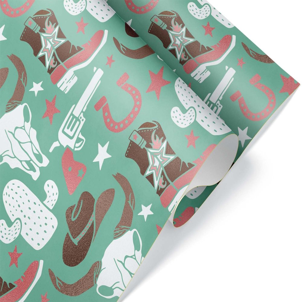 Cute Cowgirl Birthday Wrapping Paper Premium Western Gift Wrap Birthday Party Decoration Decor (12 foot x 30 inch roll)