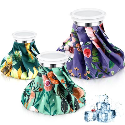 Nuanchu 3 Pieces Ice Bags for Injuries Reusable Ice Pack Hot Cold Water Bag 6, 9, 10 Inches Hot Cold Therapy and Pain Relief Pain Screw Top for Sports Knee Head Leg(Flower Style)
