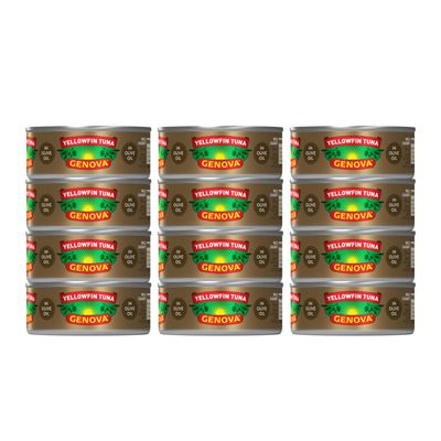 Genova Premium Yellowfin Tuna in Olive Oil, 5 Ounce Cans (Pack of 12), Wild Caught Canned Tuna, Solid Light