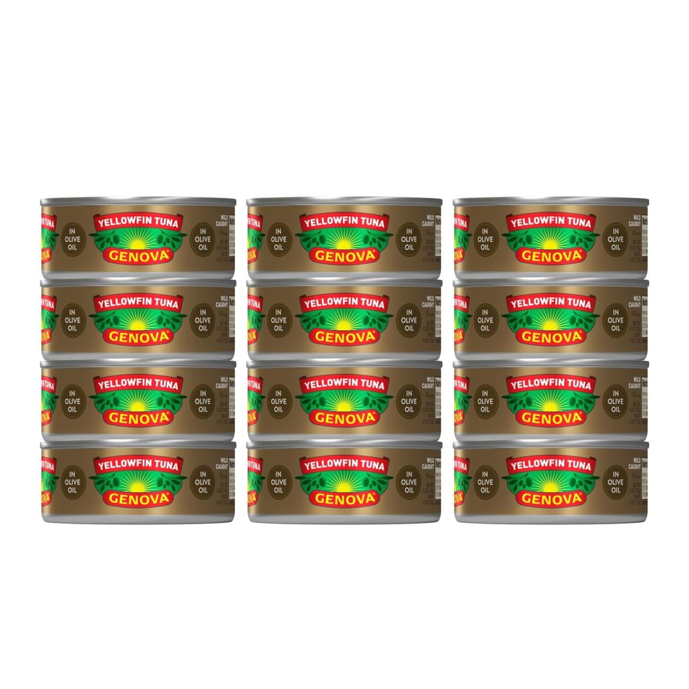 Genova Premium Yellowfin Tuna in Olive Oil, 5 Ounce Cans (Pack of 12), Wild Caught Canned Tuna, Solid Light