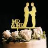 Groom And Groom Cake Topper Gay Couple Silhouette LGBT Wedding Toppers Customized Funny Acrylic Gay Wedding Cake Decorations For Wedding Aniversary Party Engagement, Gold Glitter Wood view 1