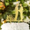 Groom And Groom Cake Topper Gay Couple Silhouette LGBT Wedding Toppers Customized Funny Acrylic Gay Wedding Cake Decorations For Wedding Aniversary Party Engagement, Gold Glitter Wood view 4