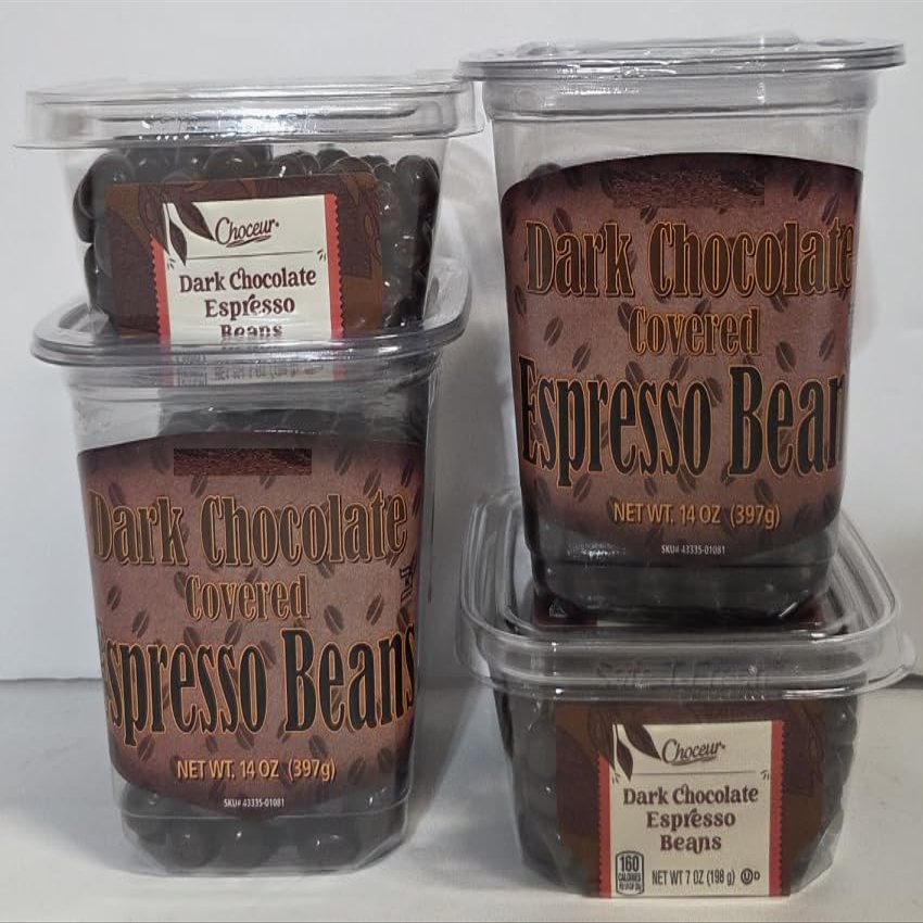 Trader Joe & Choceur Dark Chocolate Covered Espresso Beans (4 Tubs)
