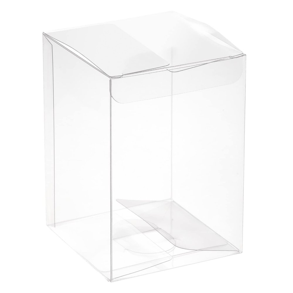 MECCANIXITY Plastic Retail Boxes 2.8"x2.8"x3.9" (70x70x100mm) Gift Box with Protecting Film for Candy, Cookies, Christmas, Wedding, Party Wrapping Clear Pack of 30