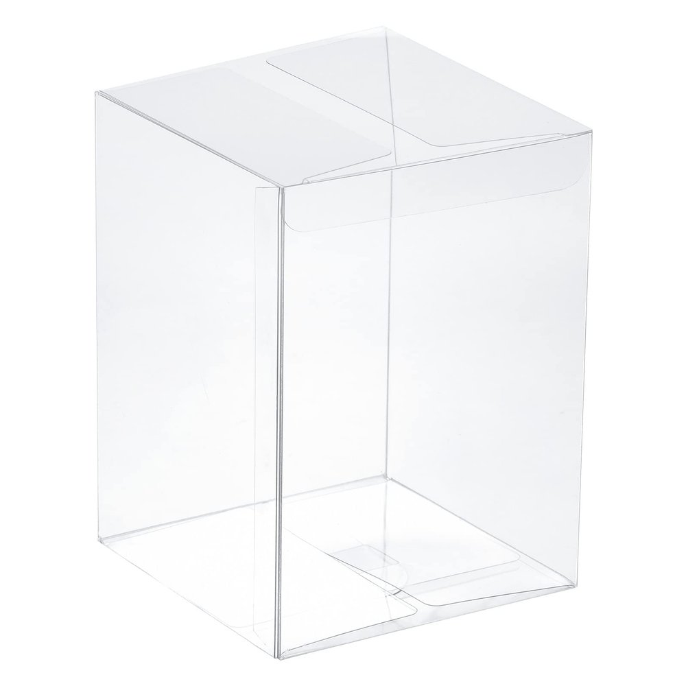 MECCANIXITY Plastic Retail Boxes 3.1"x3.1"x4.3" (80x80x110mm) Gift Box with Protecting Film for Candy, Cookies, Christmas, Wedding, Party Wrapping Clear Pack of 15