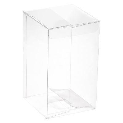 MECCANIXITY Plastic Retail Boxes 2.8"x2.8"x4.7" (70x70x120mm) Gift Box with Protecting Film for Candy, Cookies, Christmas, Wedding, Party Wrapping Clear Pack of 10