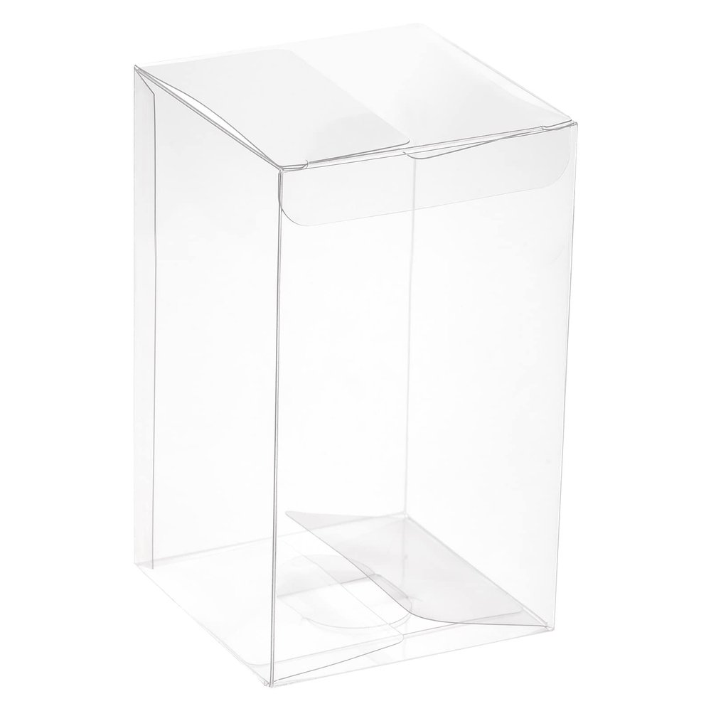 MECCANIXITY Plastic Retail Boxes 2.8"x2.8"x4.7" (70x70x120mm) Gift Box with Protecting Film for Candy, Cookies, Christmas, Wedding, Party Wrapping Clear Pack of 10