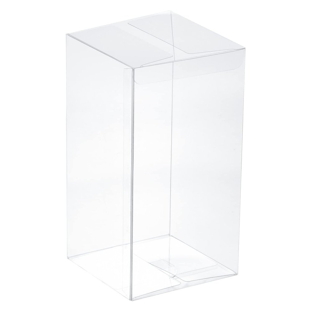MECCANIXITY Plastic Retail Boxes 3.1"x3.1"x5.9" (80x80x150mm) Gift Box with Protecting Film for Candy, Cookies, Christmas, Wedding, Party Wrapping Clear Pack of 10