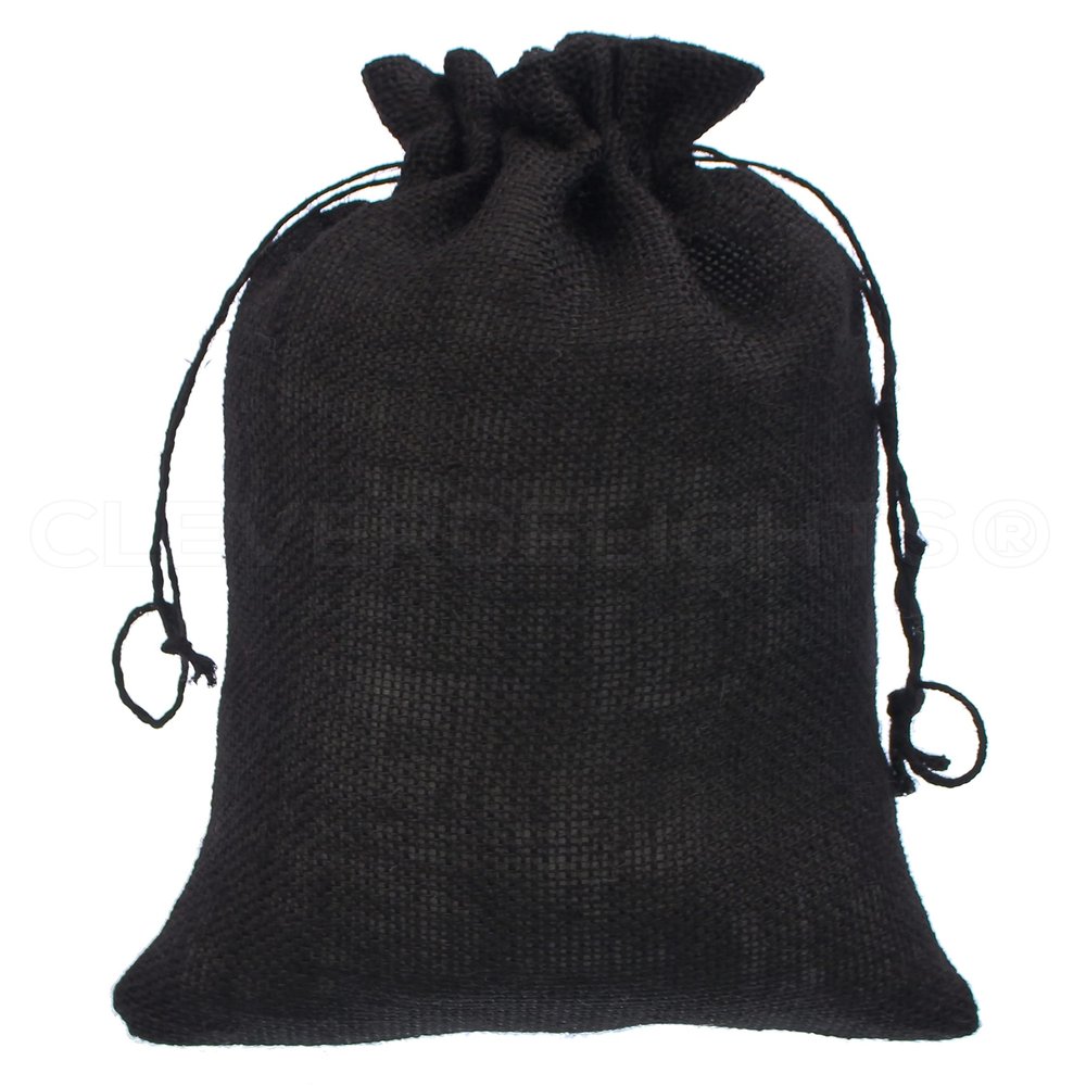 CleverDelights 8" x 12" Black Burlap Bags - 25 Pack - Jute Burlap Drawstring Sacks