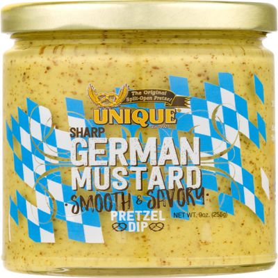 Unique Snacks Sharp German Mustard Dip, Whole Grain Mustard Seeds, Pretzel Dip, Non-GMO, Pack of 4