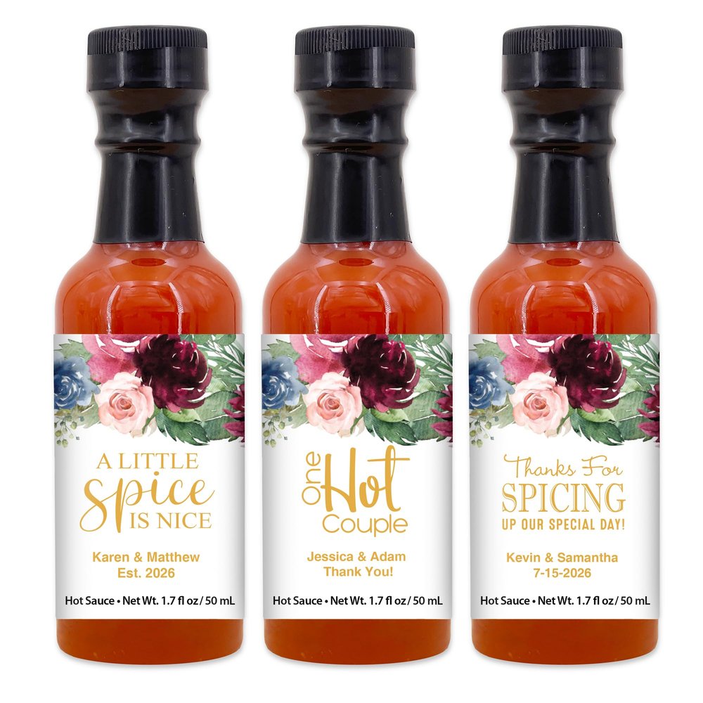 Best Day Ever Spot Watercolor Floral Hot Sauce Gifts, Mini Hot Sauce Bottles, Hot Sauce Wedding Favors, Custom Hot Sauce, Custom Hot Sauce Labels, Personalized Hot Sauce - 1.7oz (Set of 12)