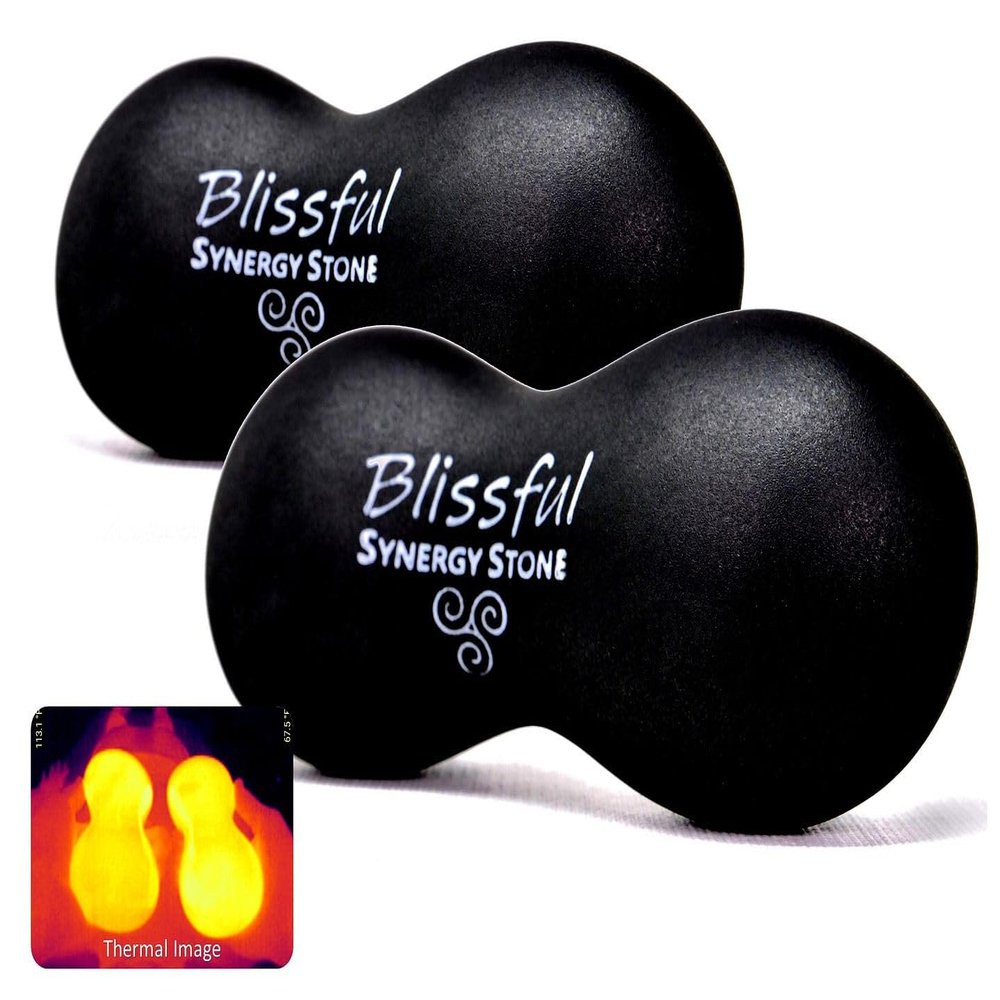Blissful (Basalt Black)(Set of 2) Synergy Stone - Contoured Hot Stone Massage Tools - Deep Heat for Muscle Tension Relief - Relaxing and Therapeutic - Matte Surface for on Skin with Oil only