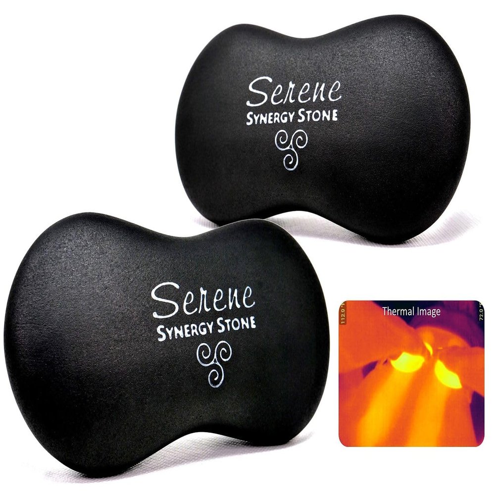 Serene (Basalt Black)(Set of 2) Synergy Stones - Contoured Hot Stone Massage Tools - Deep Heat for Muscle Tension Relief - Relaxing and Therapeutic - Matte Surface for on Skin with Oil only