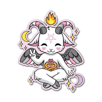 Demigirl LGBTQ+ Pride Themed Cute Baphomet 11 inch Static Cling Decal, Reusable and Repositionable