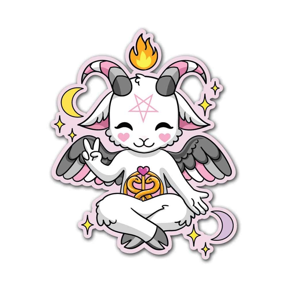 Demigirl LGBTQ+ Pride Themed Cute Baphomet 11 inch Static Cling Decal, Reusable and Repositionable