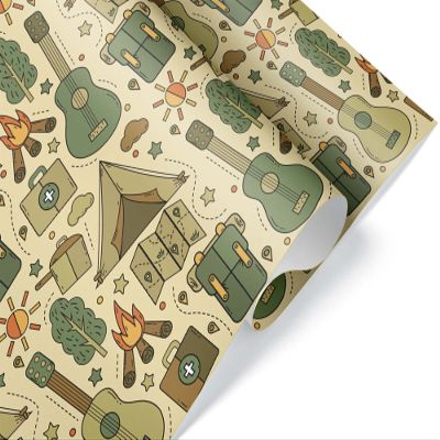 Cute Camping Gear Wrapping Paper Premium Father's Day Gift Wrap Camp Birthday Theme Birthday Party Decoration Tent Decor (12 foot x 30 inch roll)