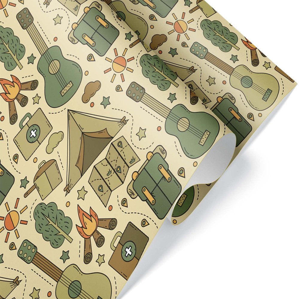 Cute Camping Gear Wrapping Paper Premium Father's Day Gift Wrap Camp Birthday Theme Birthday Party Decoration Tent Decor (12 foot x 30 inch roll)