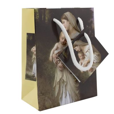 Catholic Gift Bag | Beautiful Marian Designs | Miraculous Medal or Madonna and Child | Includes Tissue Paper and Gift Tag | Great for First Holy Communion and Confirmation (Brown (5" x 4"))