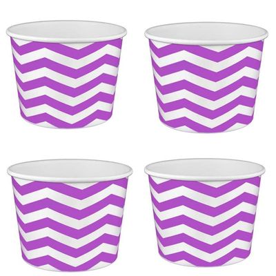 Heyiwell 16OZ Paper Ice Cream Cups&Frozen Yogurt Cups Dessert Bowls Snacks Cups for Hot or Cold Food, 50PC Purple Chevron Pattern