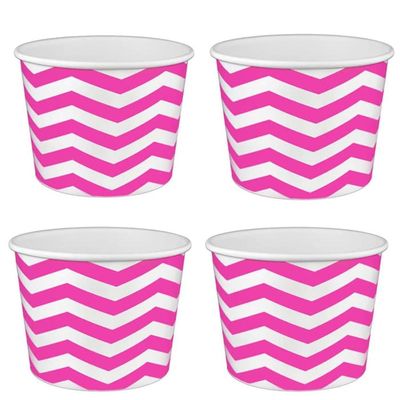 Heyiwell 16OZ Paper Ice Cream Cups&Frozen Yogurt Cups Dessert Bowls Snacks Cups for Hot or Cold Food, 50PC Pink Chevron Pattern