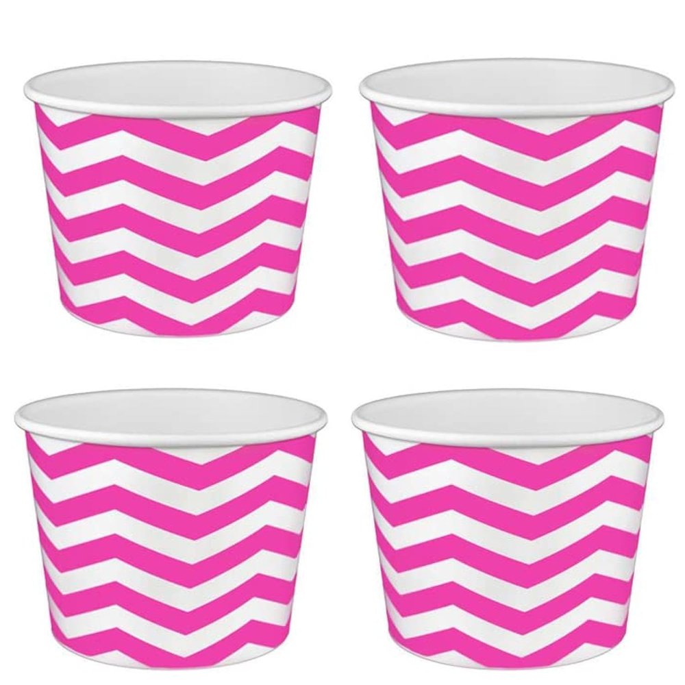 Heyiwell 16OZ Paper Ice Cream Cups&Frozen Yogurt Cups Dessert Bowls Snacks Cups for Hot or Cold Food, 50PC Pink Chevron Pattern