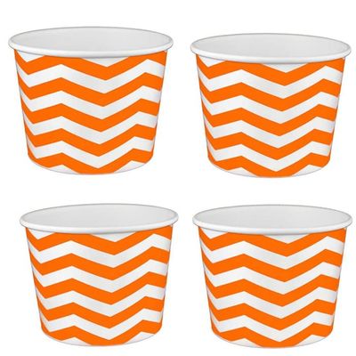 Heyiwell 16OZ Paper Ice Cream Cups&Frozen Yogurt Cups Dessert Bowls Snacks Cups for Hot or Cold Food, 50PC Orange Chevron Pattern