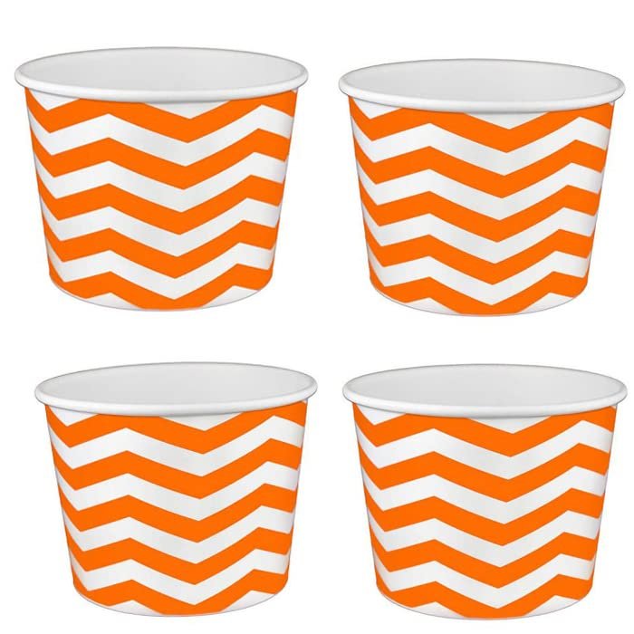 Heyiwell 16OZ Paper Ice Cream Cups&Frozen Yogurt Cups Dessert Bowls Snacks Cups for Hot or Cold Food, 50PC Orange Chevron Pattern