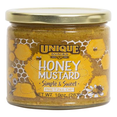 Unique Snacks Honey Mustard Dip, Whole Grain Mustard Seeds, Pretzel Dip, Non-GMO Dips and Spreads, Pack of 4