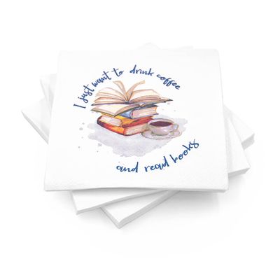 30 Pk, "Books & Coffee" Beverage 3-Ply Paper Party Napkins for Book Clubs and Events, Lunches, Garden Parties, Tea Time