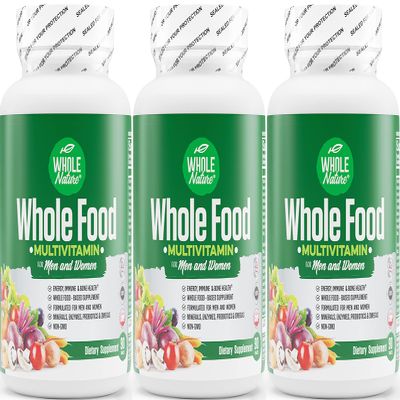 Whole Nature Whole Food Multivitamin for Men and Women Complete Daily Superfood Vitamins Plus Minerals Digestive Enzymes, Probiotics and Omegas. Plant Based Multi Vitamin, Non GMO (3)